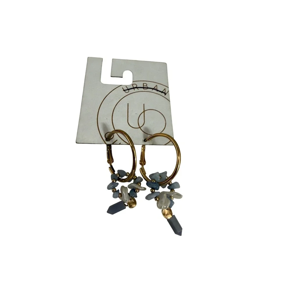 Urban‎ Outfitters Gold Hoop Earrings with Blue Crystal Flower Charms